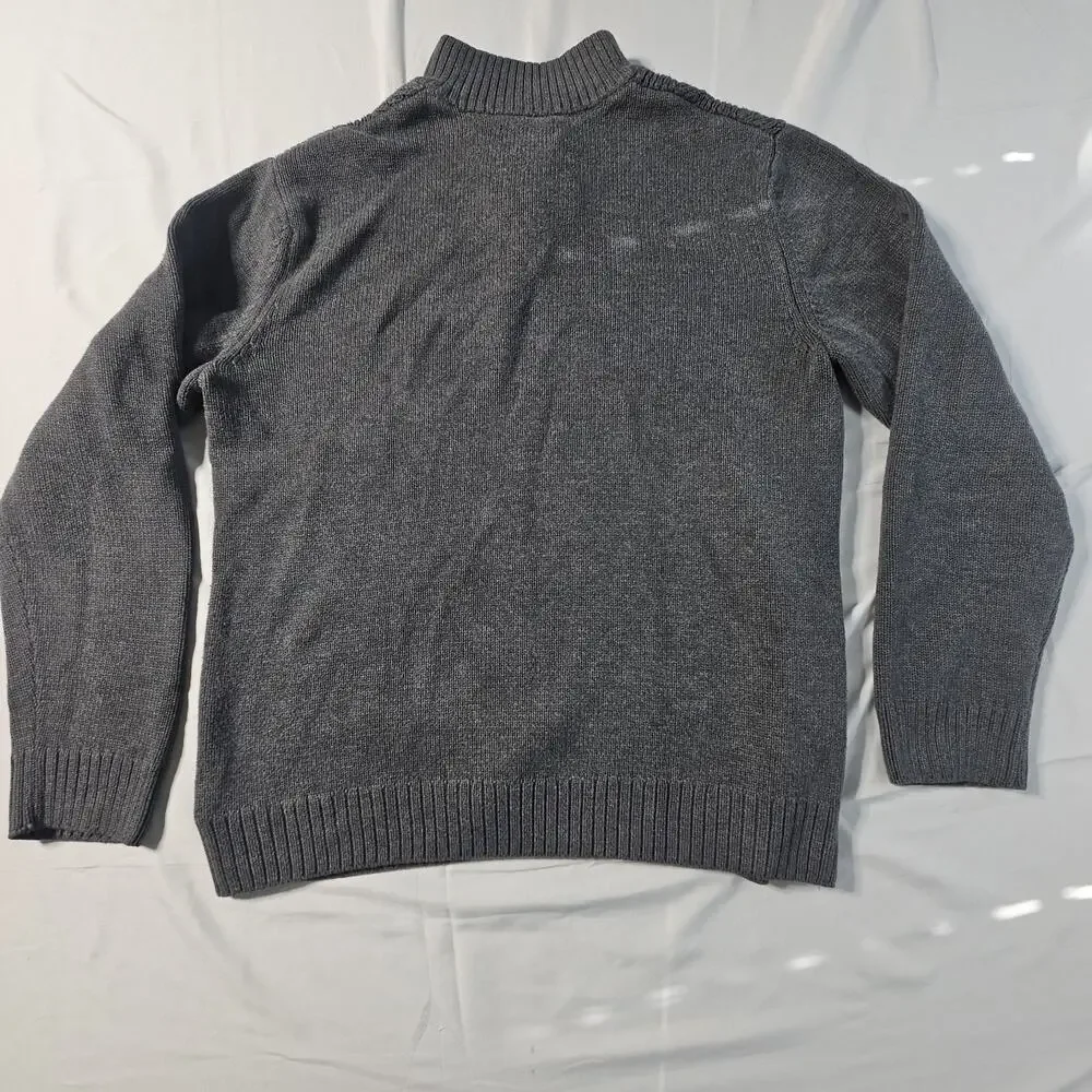 Chaps Mens Gray Pullover Sweater Mock Neck Faux Suede Trim Large